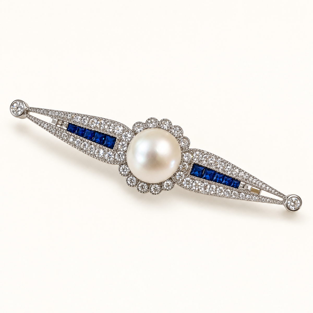 RENO Zircon and Pearl Stock Pin or Bar Brooch