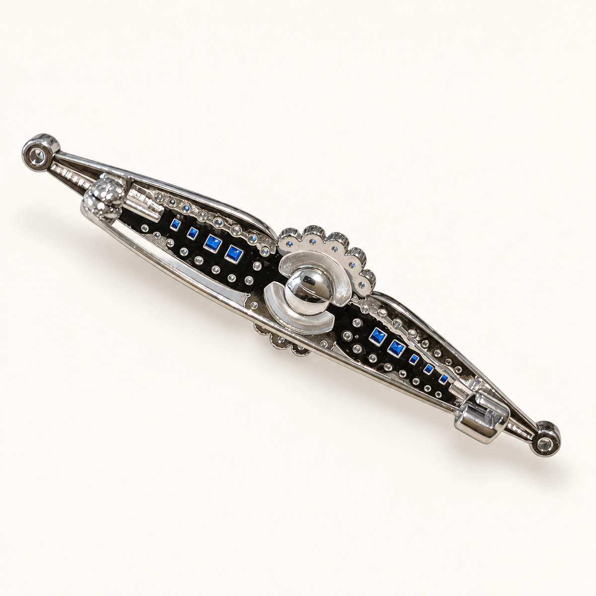 RENO Zircon and Pearl Stock Pin or Bar Brooch