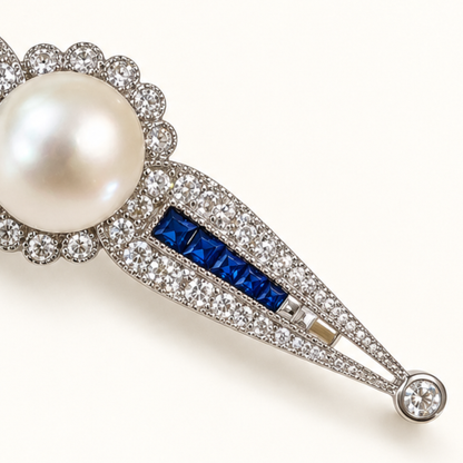 RENO Zircon and Pearl Stock Pin or Bar Brooch