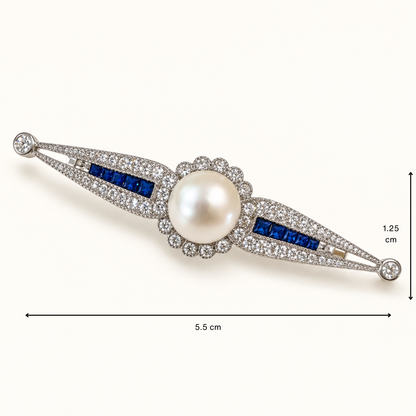 RENO Zircon and Pearl Stock Pin or Bar Brooch
