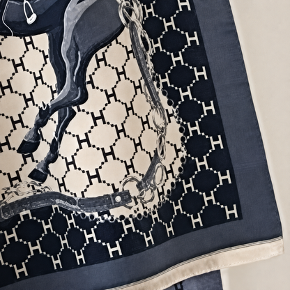LAHORE Equestrian Pashmina Scarf | Horse Design Shawl 180 × 65 cm
