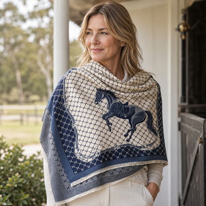 LAHORE Equestrian Pashmina Scarf | Horse Design Shawl 180 × 65 cm