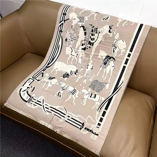 LEON Equestrian Pashmina Scarf | Horse Design Shawl 180 × 65 cm