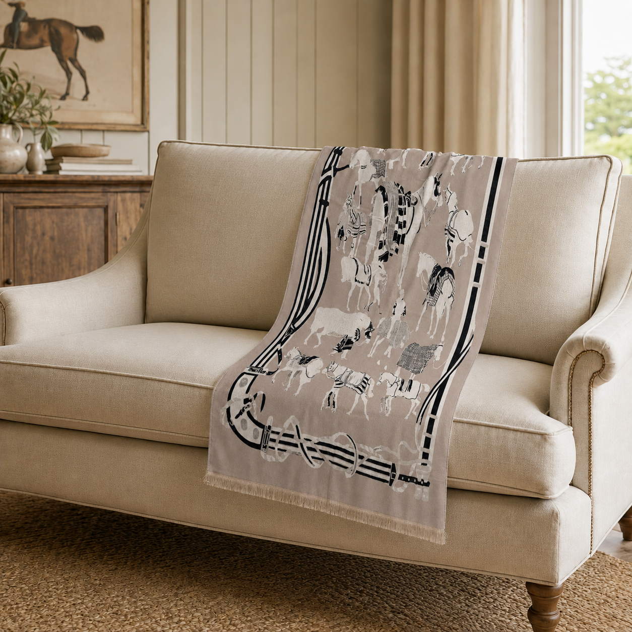 LEON Equestrian Pashmina Scarf | Horse Design Shawl 180 × 65 cm