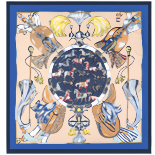 LONDON Horse Design, Made-Made Silk Twill Scarf - 130 x 130 cms