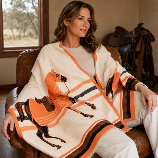 LYNETTE Equestrian Pashmina Scarf | Horse Design Shawl 180 × 65 cm