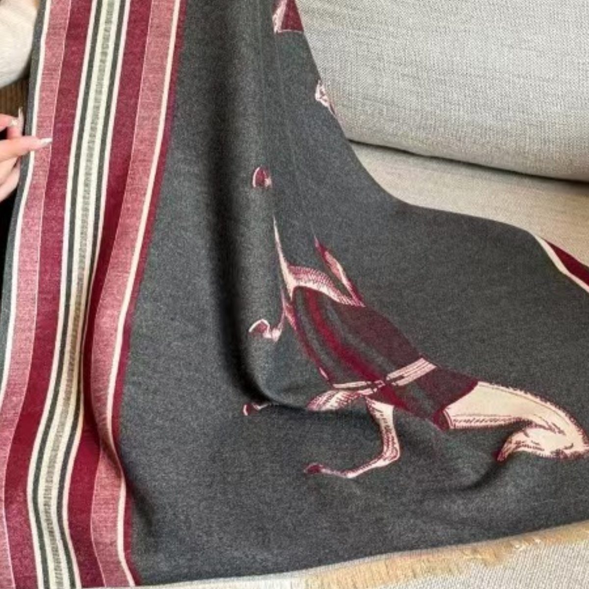 ALAINE Equestrian Pashmina Scarf | Horse Design Shawl 180 × 65 cm