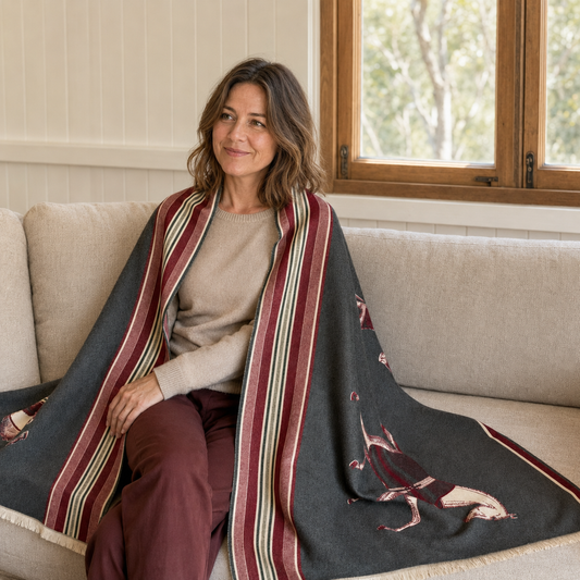 ALAINE Equestrian Pashmina Scarf | Horse Design Shawl 180 × 65 cm