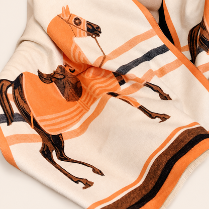 LYNETTE Equestrian Pashmina Scarf | Horse Design Shawl 180 × 65 cm