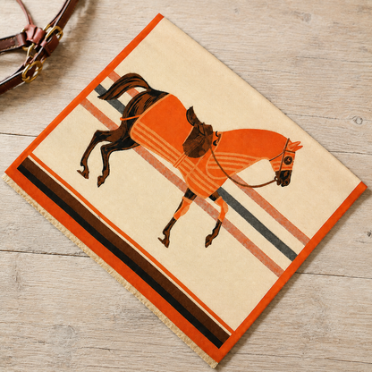 LYNETTE Equestrian Pashmina Scarf | Horse Design Shawl 180 × 65 cm