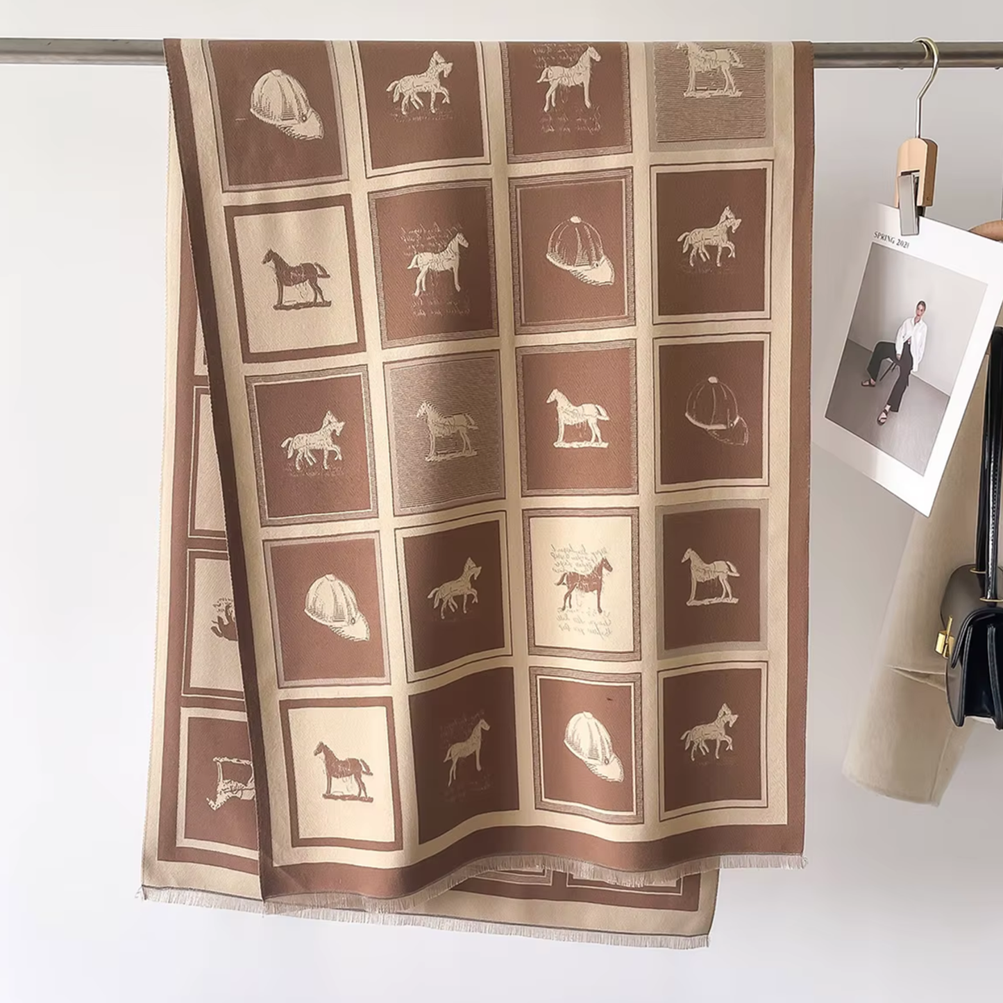 MADDIE Horse design, Cashmere Blend Pashmina/Shawl - 180 x 65 cms