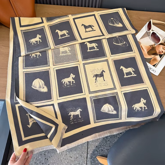MADDIE Equestrian Pashmina Scarf | Horse Design Shawl 180 × 65 cm