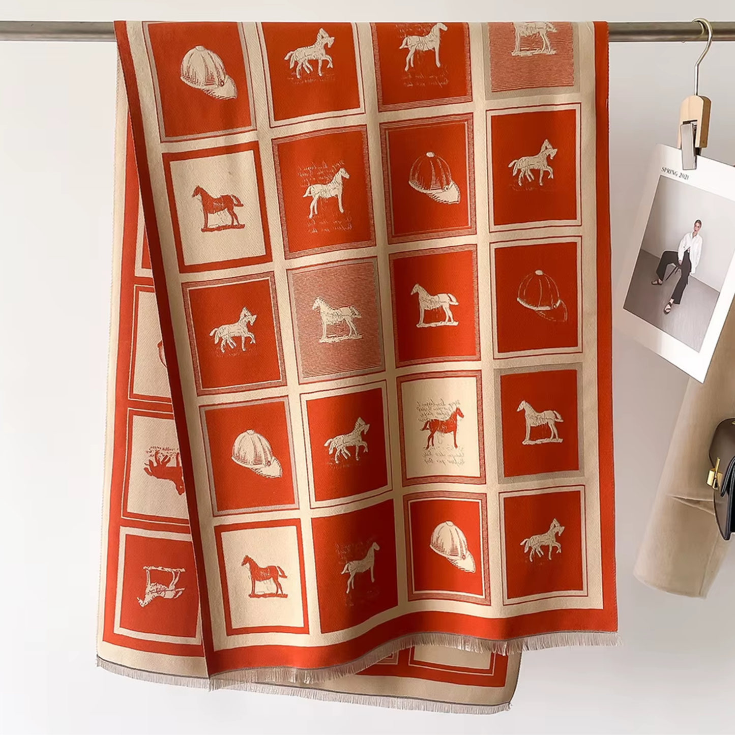 MADDIE Horse design, Cashmere Blend Pashmina/Shawl - 180 x 65 cms