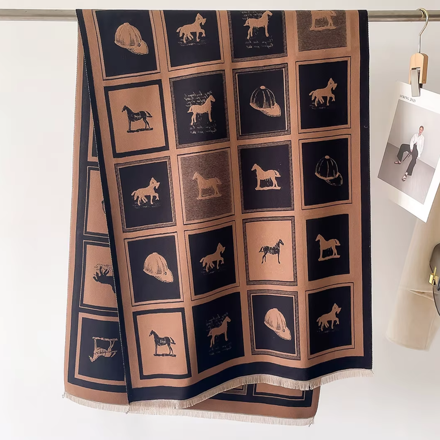 MADDIE Horse design, Cashmere Blend Pashmina/Shawl - 180 x 65 cms