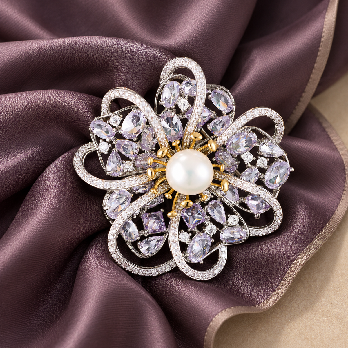 MARLA Zircon and Freshwater Pearl Brooch