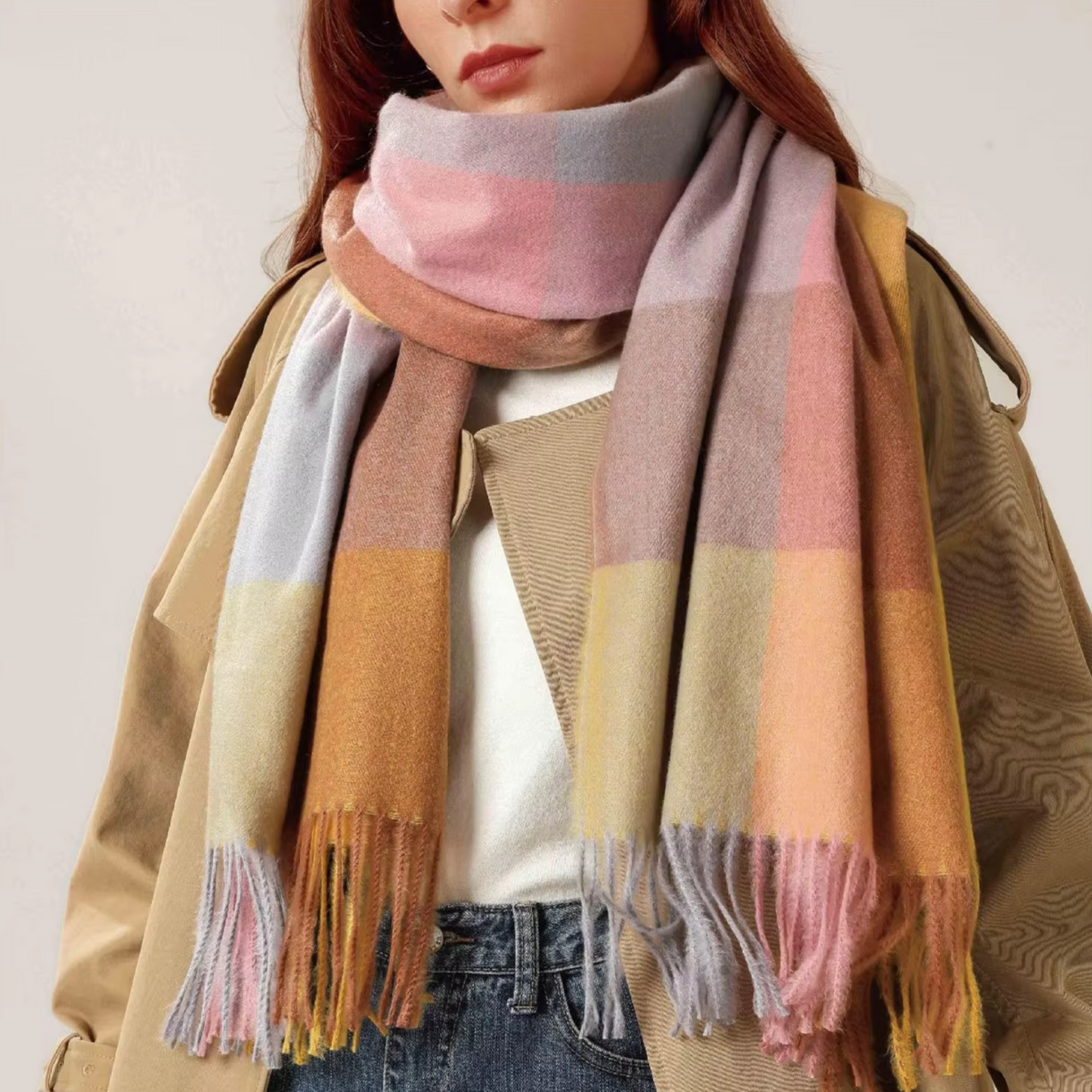 MARLOW Oversized, Cashmere Feel Plaid Scarf - 180 x 70 cms
