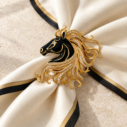 MARSEILLE Zircon & Enamel Horse Head Brooch