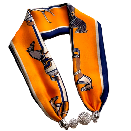 MARSHA Horse Design Satin Necktie/Scarf with Magnetic Clip - 13 x 60 cms