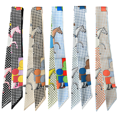 MATILDA Horse Design Twilly Scarf, Hair or Handbag Tie - 85 x 5 cms