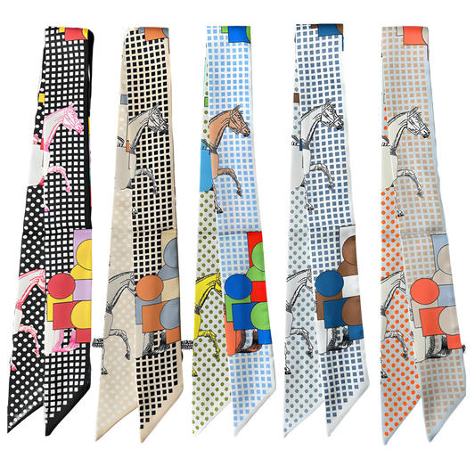 MATILDA Horse Design Twilly Scarf, Hair or Handbag Tie - 85 x 5 cms