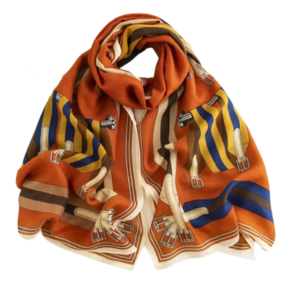 MEREDITH Horse Design Linen Look Scarf - 180 x 90 cms