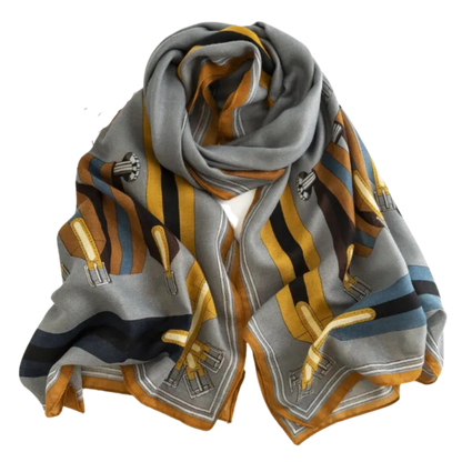 MEREDITH Horse Design Linen Look Scarf - 180 x 90 cms