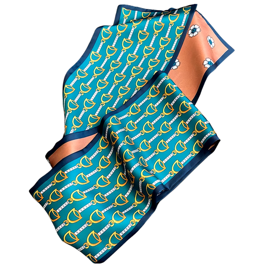 MUNICH Horse Design Silk Look Satin Skinny Scarf - 145 X 13 cm