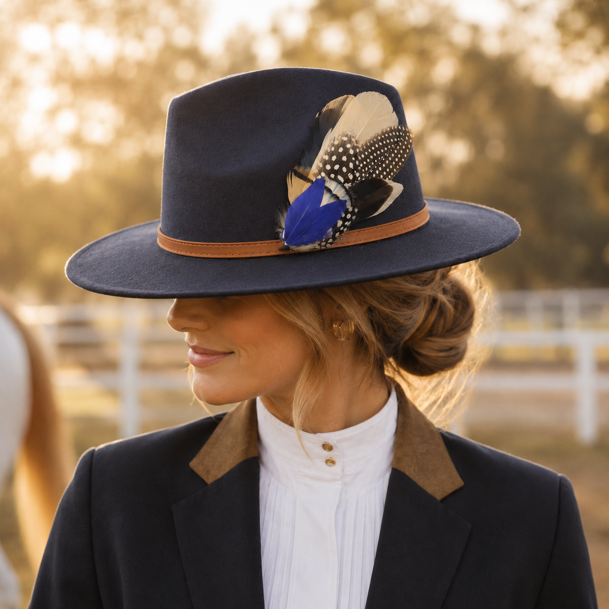 OTWAY Natural Feather Hat Plume with Brooch Pin