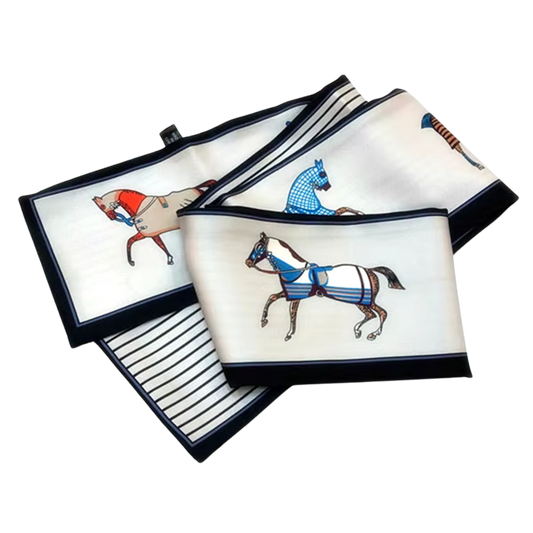PALERMO Horse Design Silk Look Satin Skinny Scarf - 145 X 13 cm