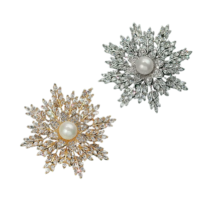 ORION Austrian Crystal & Man-Made Pearl Brooch - 5.5 x 5.5 cms