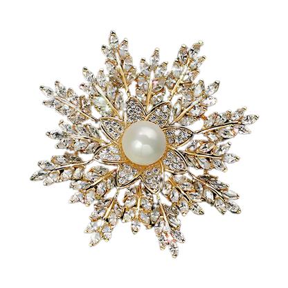 ORION Austrian Crystal & Man-Made Pearl Brooch - 5.5 x 5.5 cms