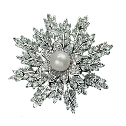 ORION Austrian Crystal & Man-Made Pearl Brooch - 5.5 x 5.5 cms