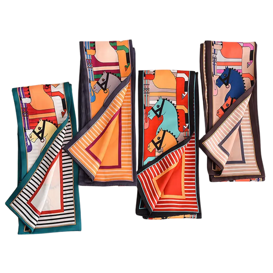 PIBER Horse Design, Silk Look Satin Skinny Scarf - 148 X 12 cms