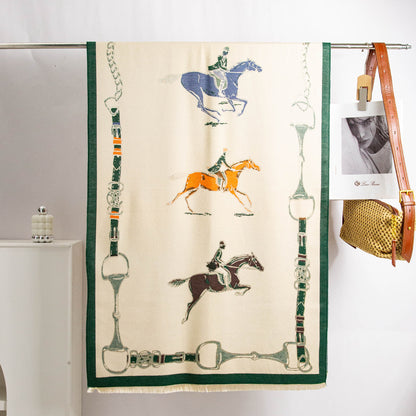 POPPY Equestrian Pashmina Scarf | Horse Design Shawl 180 × 65 cm