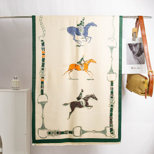 POPPY Equestrian Pashmina Scarf | Horse Design Shawl 180 × 65 cm
