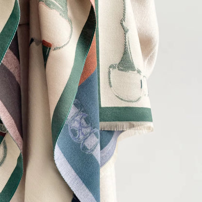 POPPY Equestrian Pashmina Scarf | Horse Design Shawl 180 × 65 cm