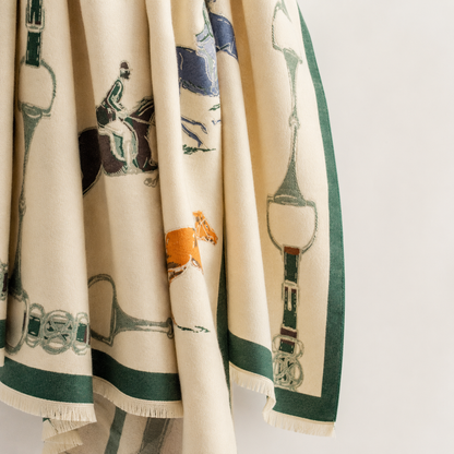 POPPY Equestrian Pashmina Scarf | Horse Design Shawl 180 × 65 cm