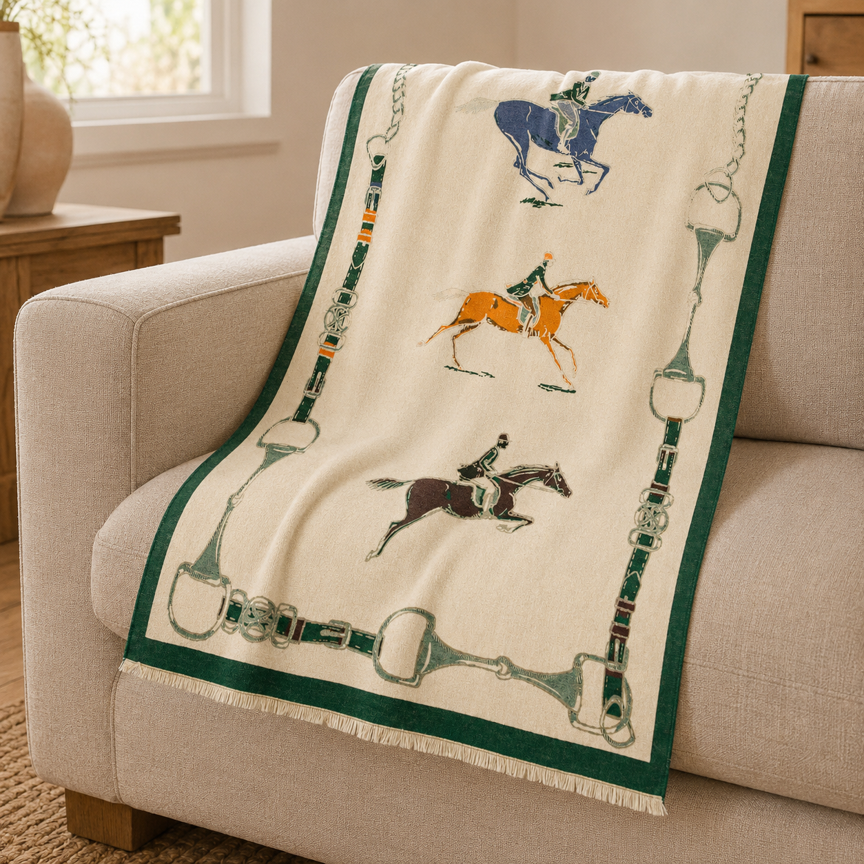 POPPY Equestrian Pashmina Scarf | Horse Design Shawl 180 × 65 cm