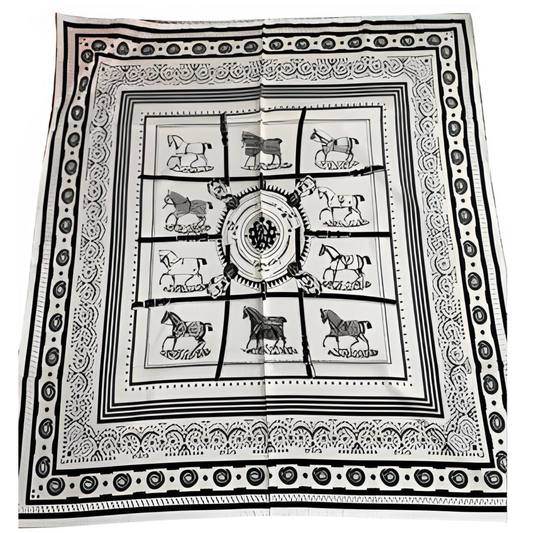 PRAGUE Horse Design, Hand-Rolled Edge, Twill Scarf - 90 x 90 cms