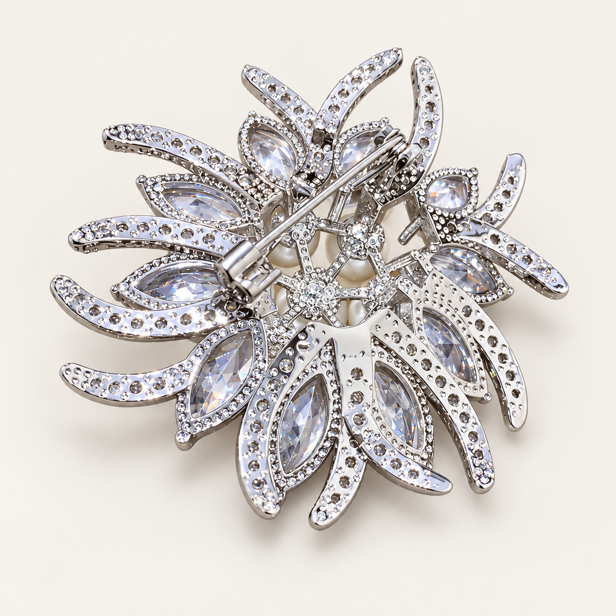 ROSALIE Zircon & Pearl Cluster Floral Brooch
