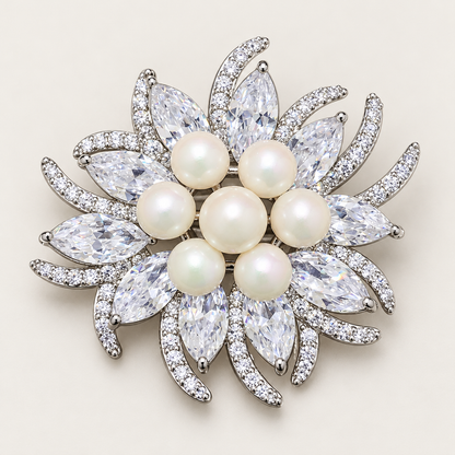 ROSALIE Zircon & Pearl Cluster Floral Brooch