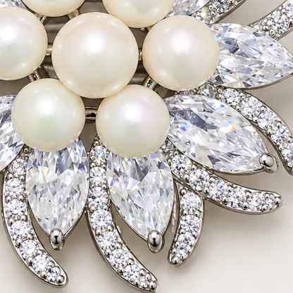 ROSALIE Zircon & Pearl Cluster Floral Brooch