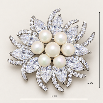 ROSALIE Zircon & Pearl Cluster Floral Brooch