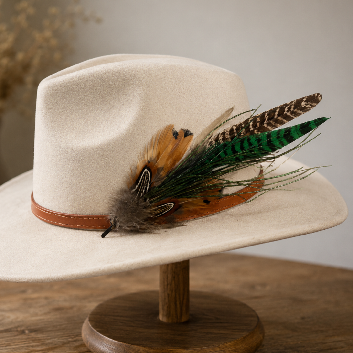 RYE Natural Feather Hat Plume with Brooch Pin