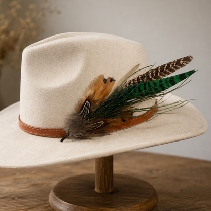 RYE Natural Feather Hat Plume with Brooch Pin