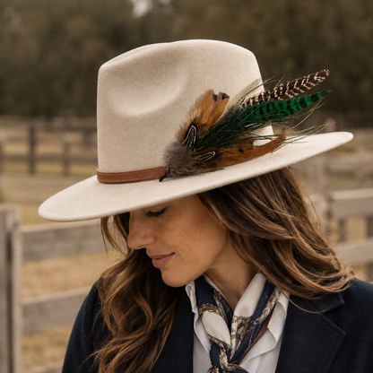 RYE Natural Feather Hat Plume with Brooch Pin