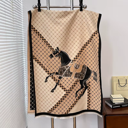SERINA Equestrian Pashmina Scarf | Horse Design Shawl 180 × 65 cm