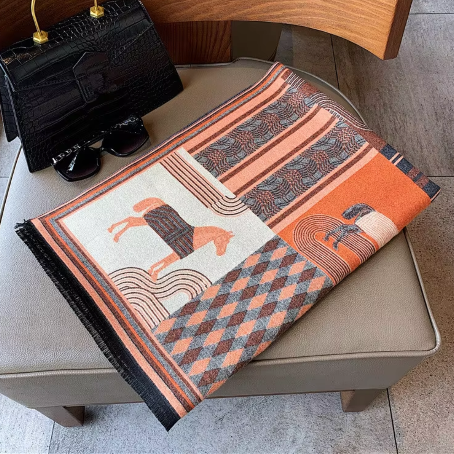 SEVILLE Horse Design Cashmere Blend Pashmina/Shawl - 180 x 65 cms