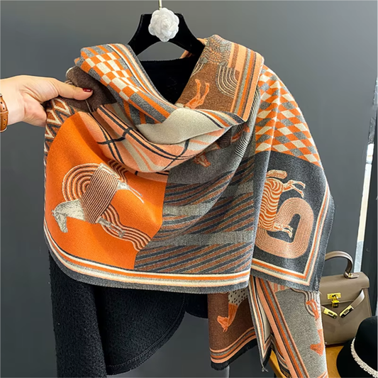 SEVILLE Horse Design Cashmere Blend Pashmina/Shawl - 180 x 65 cms