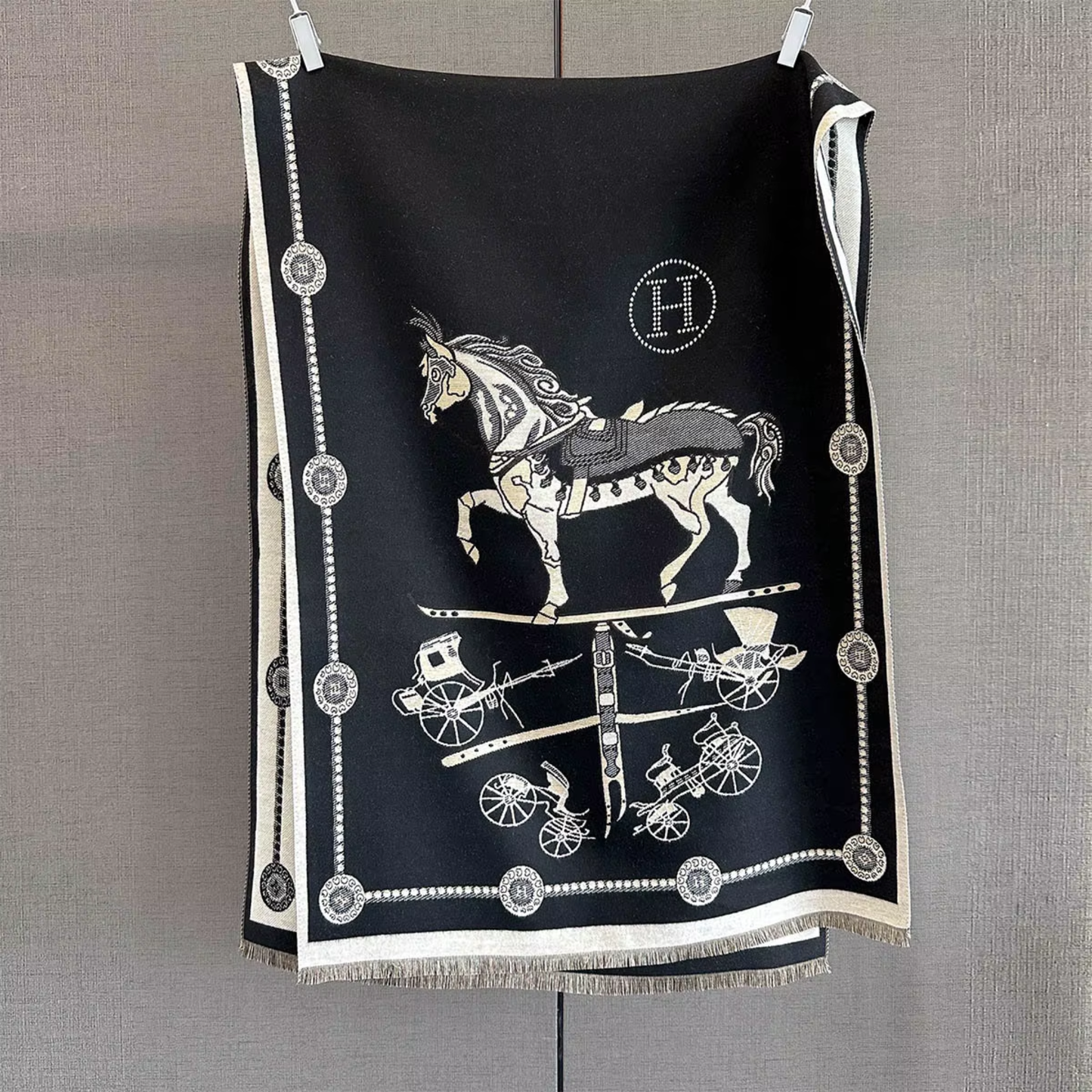 SHERELLE Horse Design Cashmere Blend Pashmina/Shawl - 180 x 65 cms
